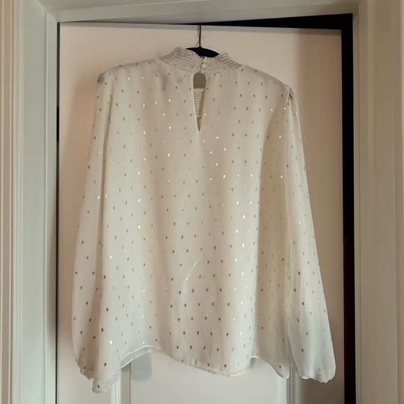 White House Black Market Cream Embellished Mandarin Collar Blouse - Picture 3 of 6
